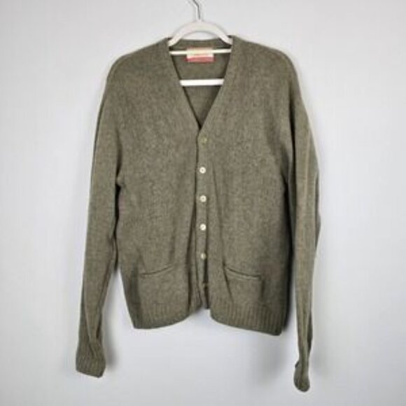 Vintage Jantzen Cardigan Sweater M Green Wool Blend USA Made Sportswear 50s 60s - Picture 2 of 9